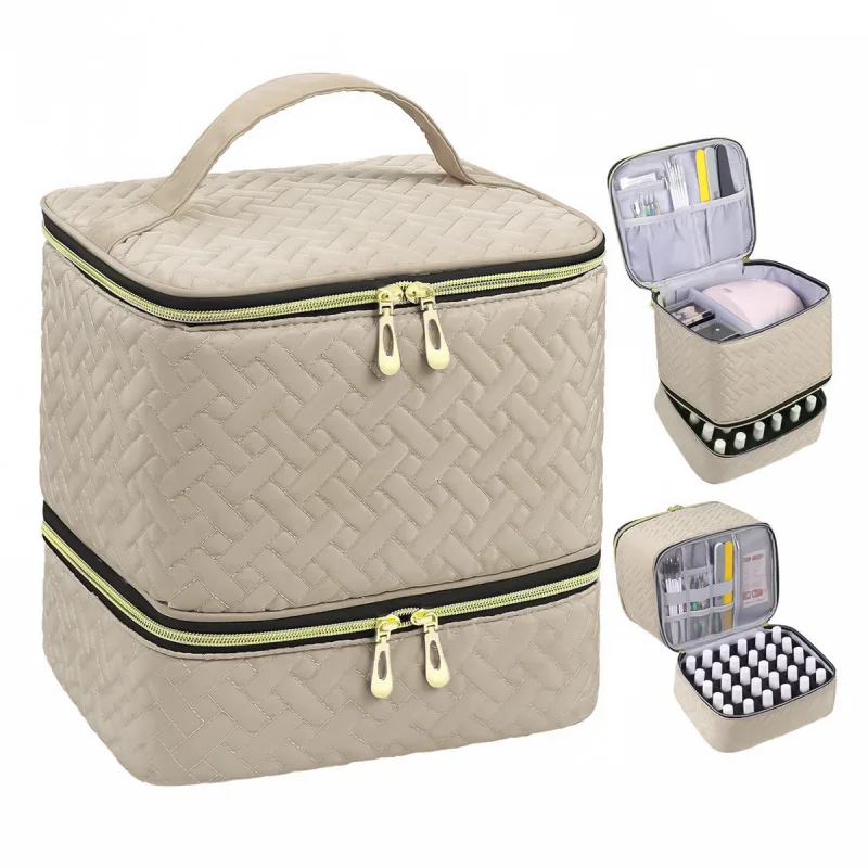 Portable Double-Layer Cosmetic and Nail Care Organizer with 30 Compartments