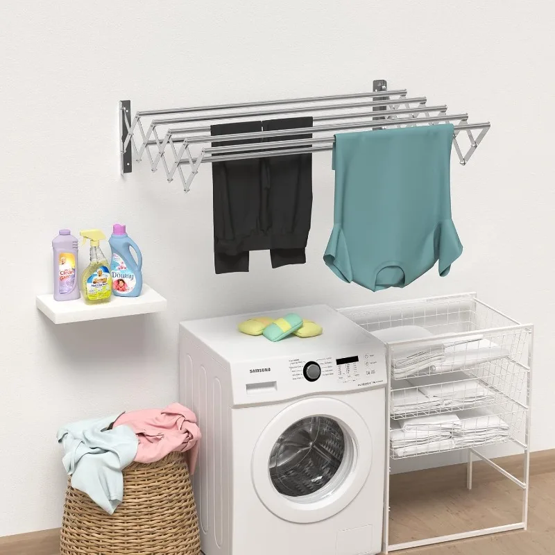 Wall Mounted Clothes Drying Rack,Stainless Steel Foldable Drying Rack for Laundry Room/Bathroom Tower，Easy