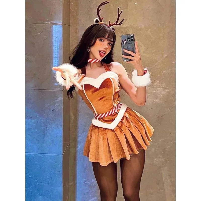 

Christmas Costume Sexy Elk Deer Dress Pure And Sexy Hot Girl Neck Dress 2022 Christmas Pleated Skirt Sexy Christmas Dress