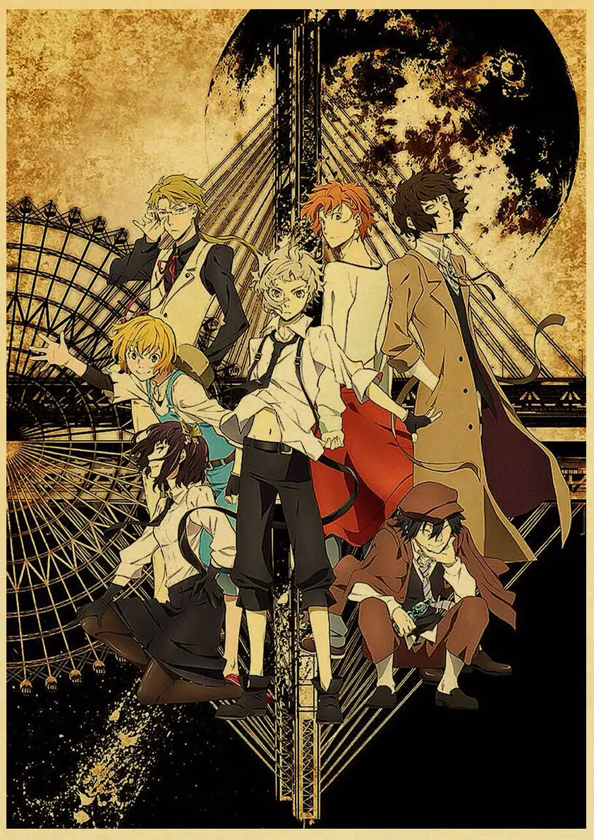 Description Picture 2 of itemBungo Stray Dogs Retro Posters Japanese Anime Wall Stickers Kraft Paper Prints Clear Image Home Decoration