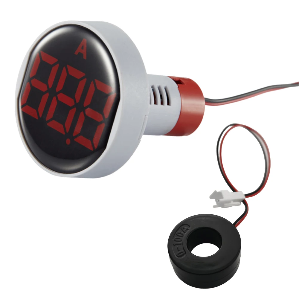 

49MM Round LED Digital Ammeter Current Tester 0-100A Ammeter Monitor Current Voltage Meter LED Signal Light lndicator