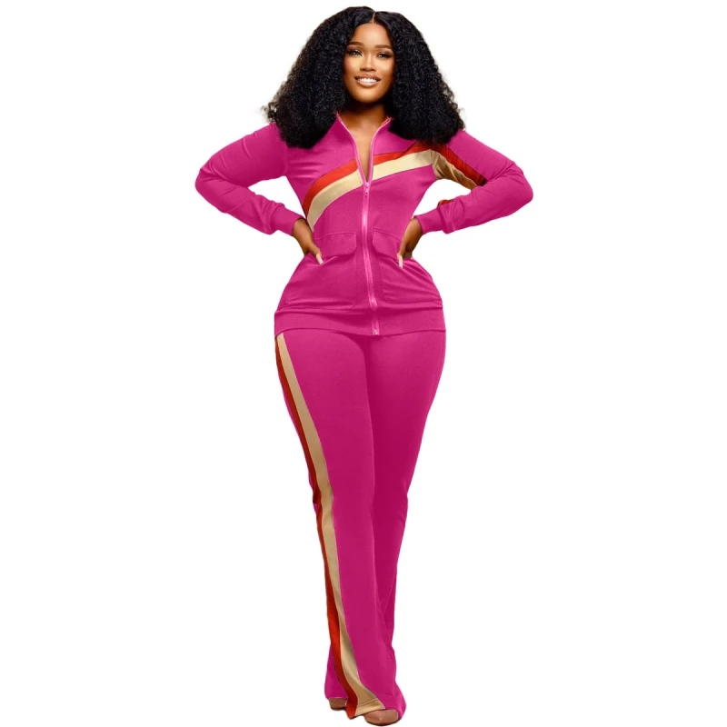 

2023 Women Sport Casual Fashion Two-piece Pocket Set New Spring Autumn Tracksuit Long Sleeve Top And Pants African Women Outfit