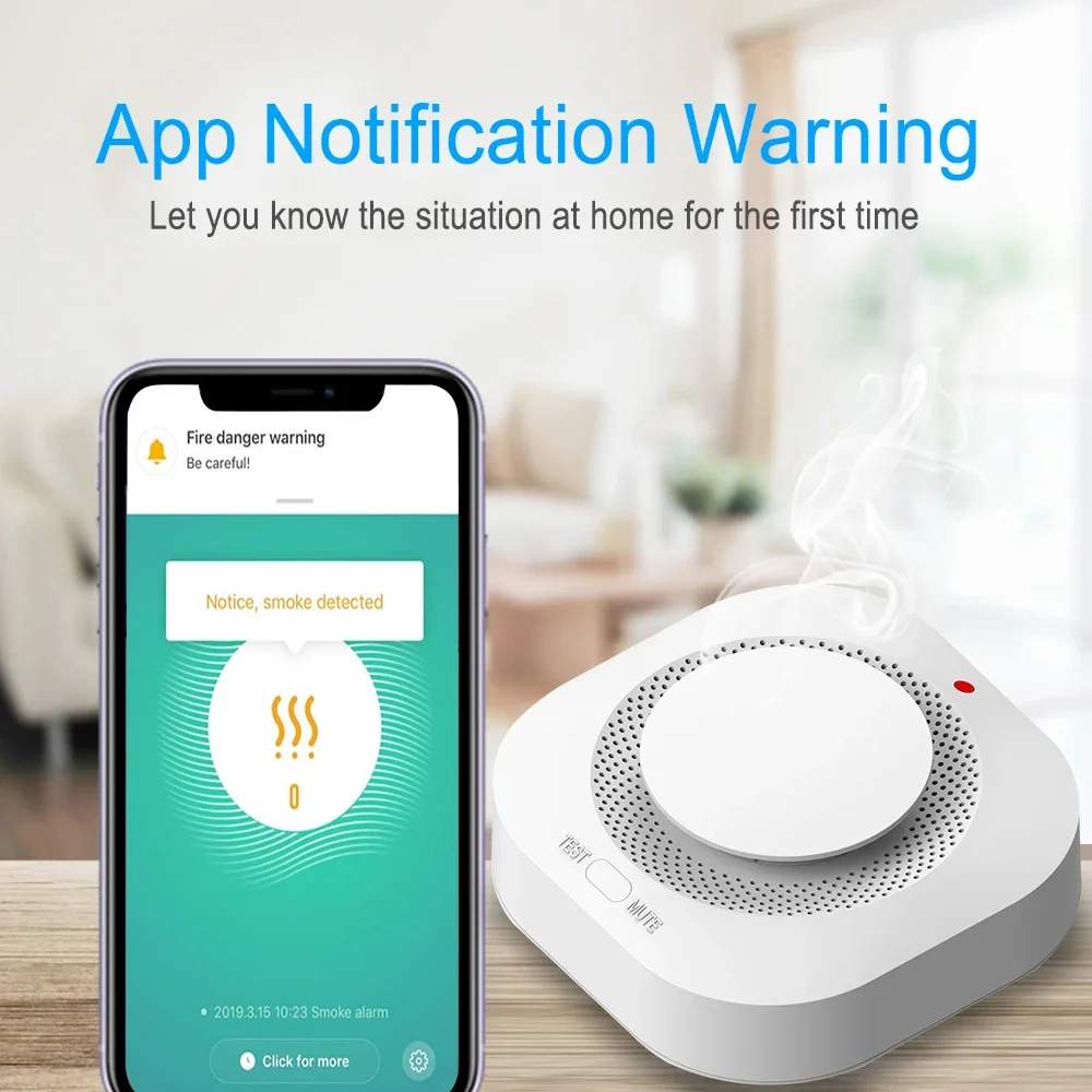 Tuya Wifi เครื่องตรวจจับควัน Sensor 90DB Alarm Fire สมาร์ทเครื่องตรวจจับควัน Wifi Fire Protection Home Security Alarm Smart Life APP 1
