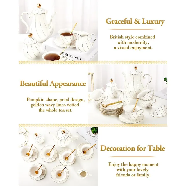 2150-13b8b5.jpg Luxury 6-Piece White Porcelain Tea Set with Gold Trim – British Style Elegant Teacup & Saucer Set for Women, Ideal for Tea or Coffee