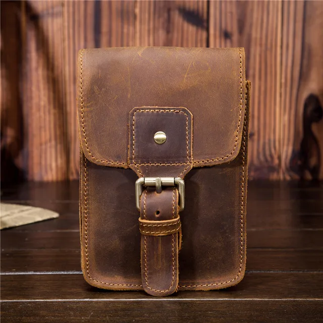 Fanny Waist Bag Men Genuine Leather Belt Bum Leg Hip Packs for Men Mini Multi Phone Box Wallet and Purse Outdoor Coin Card Pouch