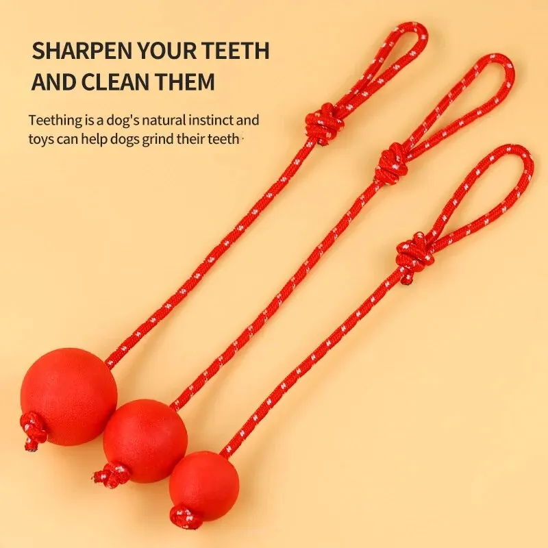 Natural Rubber Dog Toy Balls Reward Pets on Ropes for Training/playing/chewing Solid Teeth Cleaning Toys 4