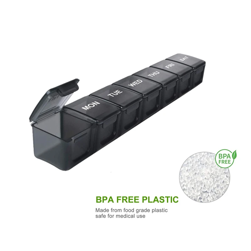 Compact 7-Day Pill Organizer with Large Compartments for Vitamins and Supplements