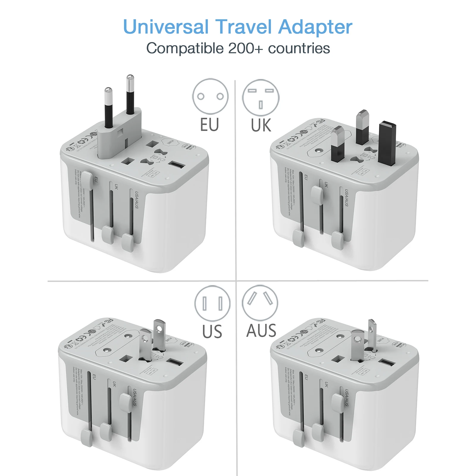 Universal Travel Charger with Multiple USB and Type C Ports