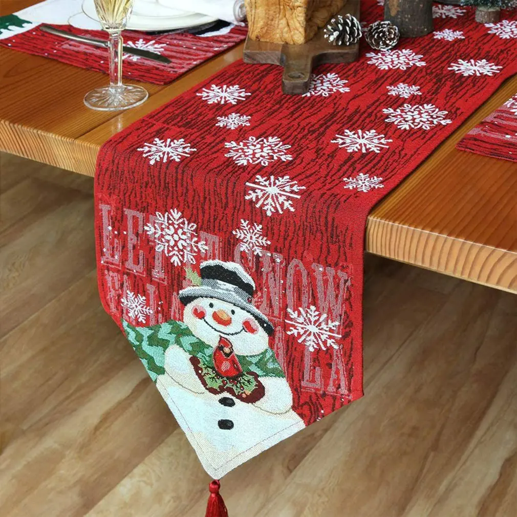 

Red Table Runner Christmas Snowman Tablecloth Cotton Linen Embroidery Atmosphere Layout Party Snowflake Decoration Table Runners