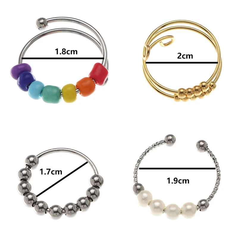Coloful Rainbow Beads Anxiety Ring Titanium Steel Adjustable Anti Stress Spinner Fidget Ring Jewelry Anillo Ansiedad finger ring jewelry accessories ring set fidget spinner ring