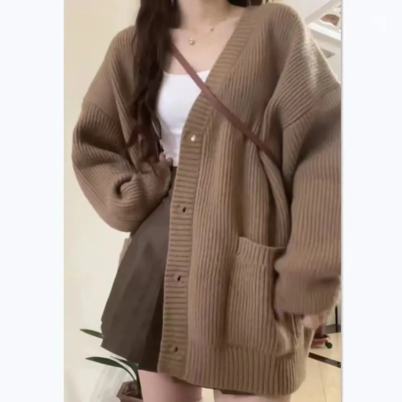 Women Cardigan Sweater Coats Female Long Sleeve V-neck