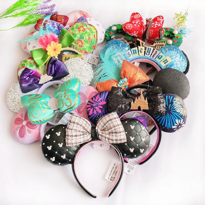 2022 Disney Mickey Ears Headband Firework Headband with Castle Peter Pan Cosplay Hairband Disneyland Letter Headband Gift