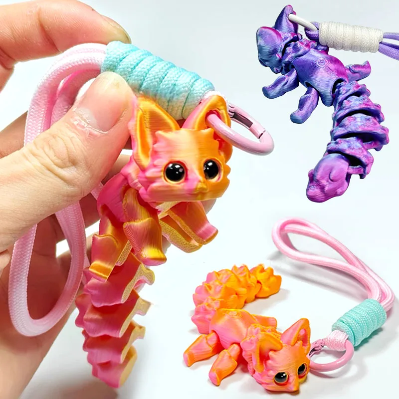 3D Printed Cute Fox Ornament Model Pendant with Multiple Joints Movable Beautiful Eyes Hanging Rope Decoration Accessories Gifts