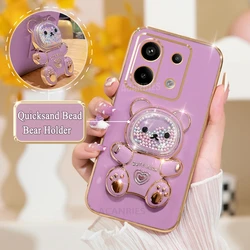 Luxury Quicksand Bear Holder Plating Silicone Stand Case for RedmiNote13 Pro plus (CZX Cherry Purple)