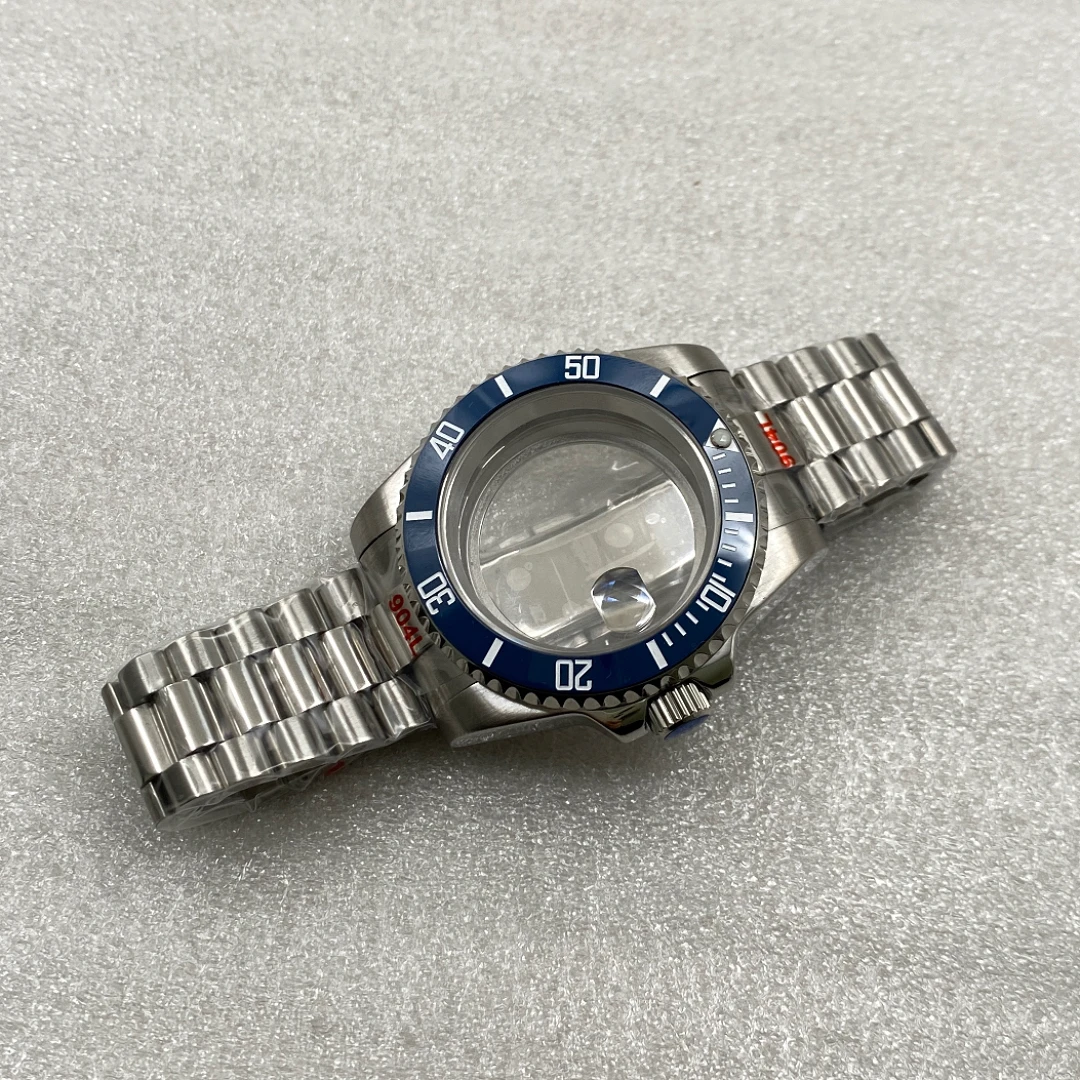 NH34 case 40MM silver men's watch case NH36 strap GMT bezel sapphire glass suitable for precision NH35nh34 NH36 movement