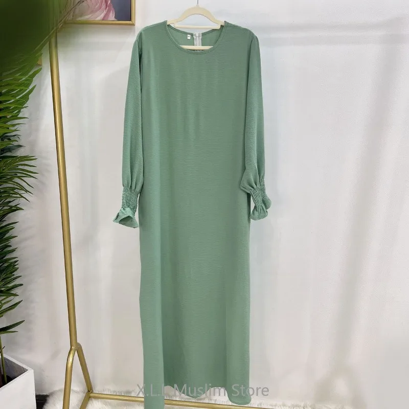 Eid Ramadan Solid Color Modest Prayer Dress Turkish Islamic Kaftan Without Hijab Muslim Dubai Abaya Dresses Loose Women Clothing