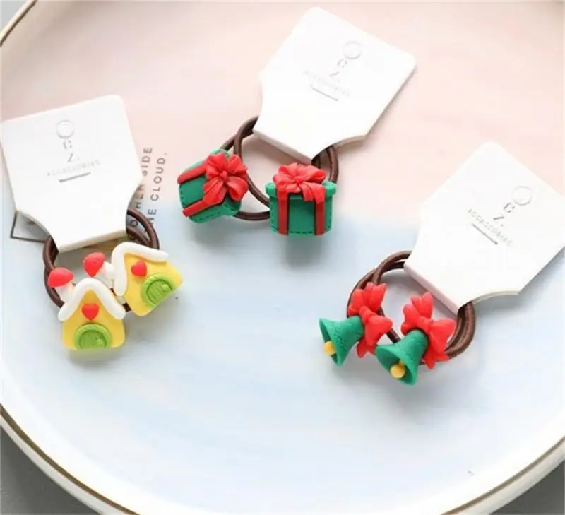 2pcs Cute Cartoon Christmas Elk Elastic Hair Bands Rubber Hair Rope Tie Girls Scrunchie Ponytail Holder Gum Accessories