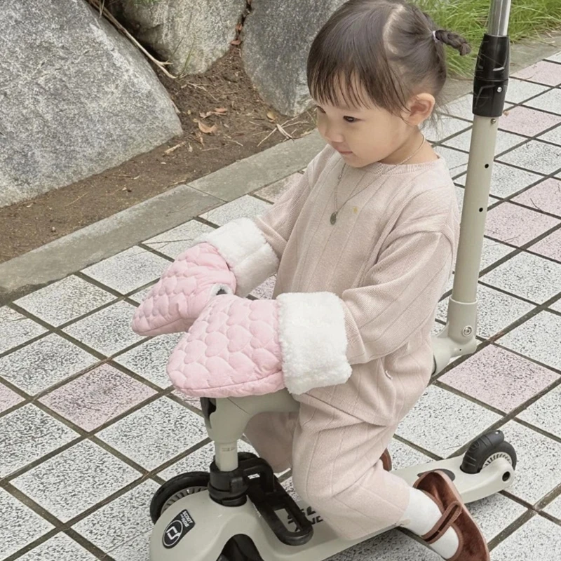 Children Winter Outdoor Scooter Sports Gloves Windproof Thicken Plush Lining Kids Bicycle Handlebar Mittens Baby Hand Warmer
