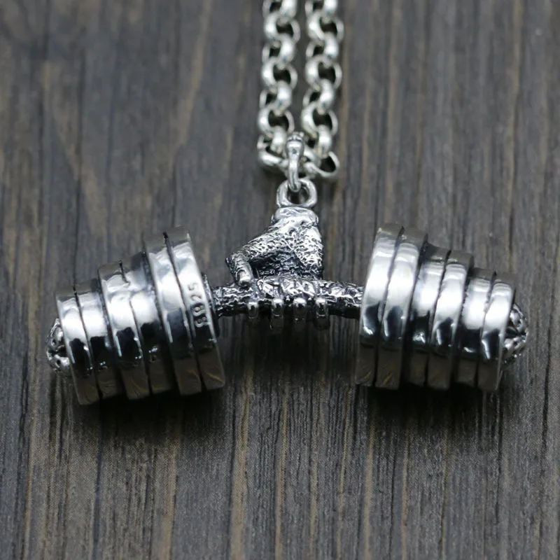 

Domineering Weightlifting Dumbbells Pendant Necklace Men Long Chain Necklace Hip Hop Jewelry Accessories Gifrs