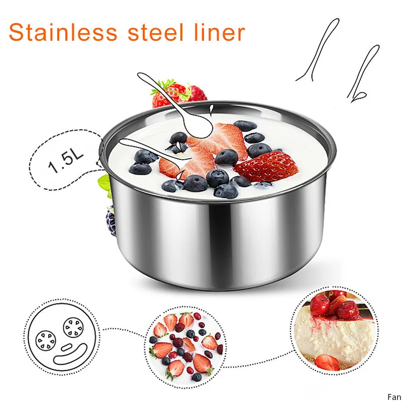 Automatic Yogurt Maker 1.5L Natto Rice Wine Fermenter DIY Tools Stainless Steel Liner 220V Kitchen Yogurt Maker