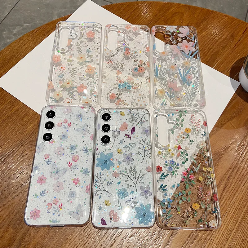 Luxury Glitter Flower Epoxy Soft Shockproof Transparent Case
