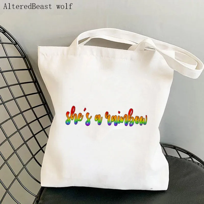 

Women Shopper she a rainbow Printed Bag Harajuku women Shopping Bag Canvas Shopper Bag girl handbag Tote Bag Shoulder Lady Bag