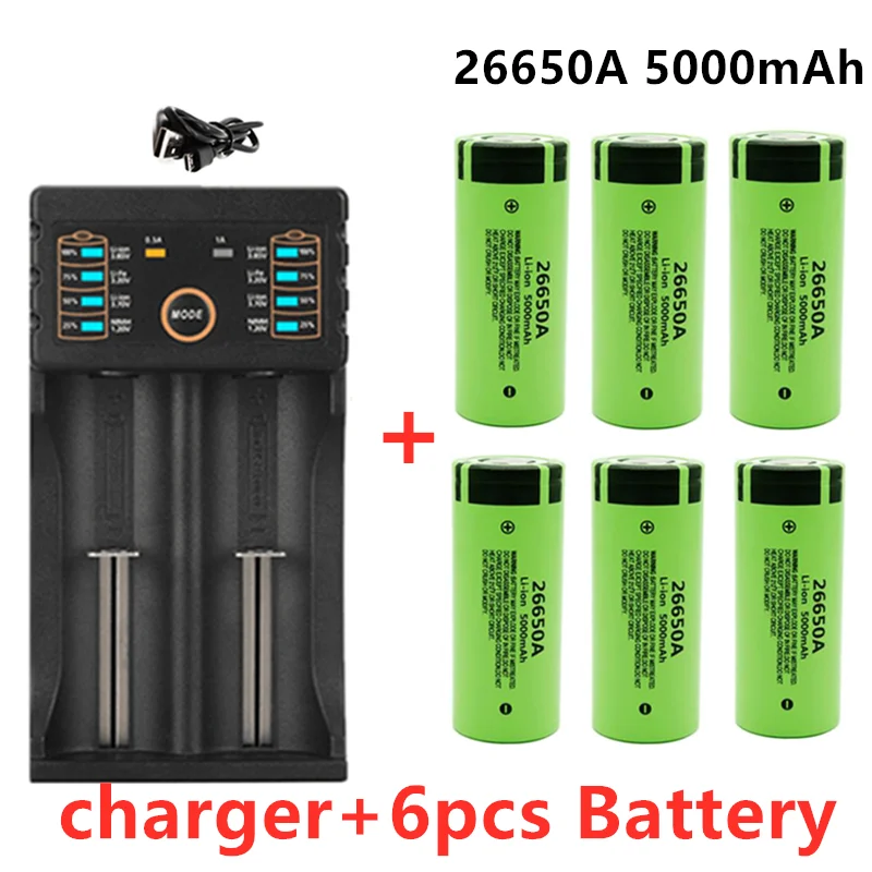 

Original High-Quality 26650 Battery 5000mAh 3.7V 50A Lithium-ion Rechargeable Battery Suitable For 26650A LED Flashlight+Charger