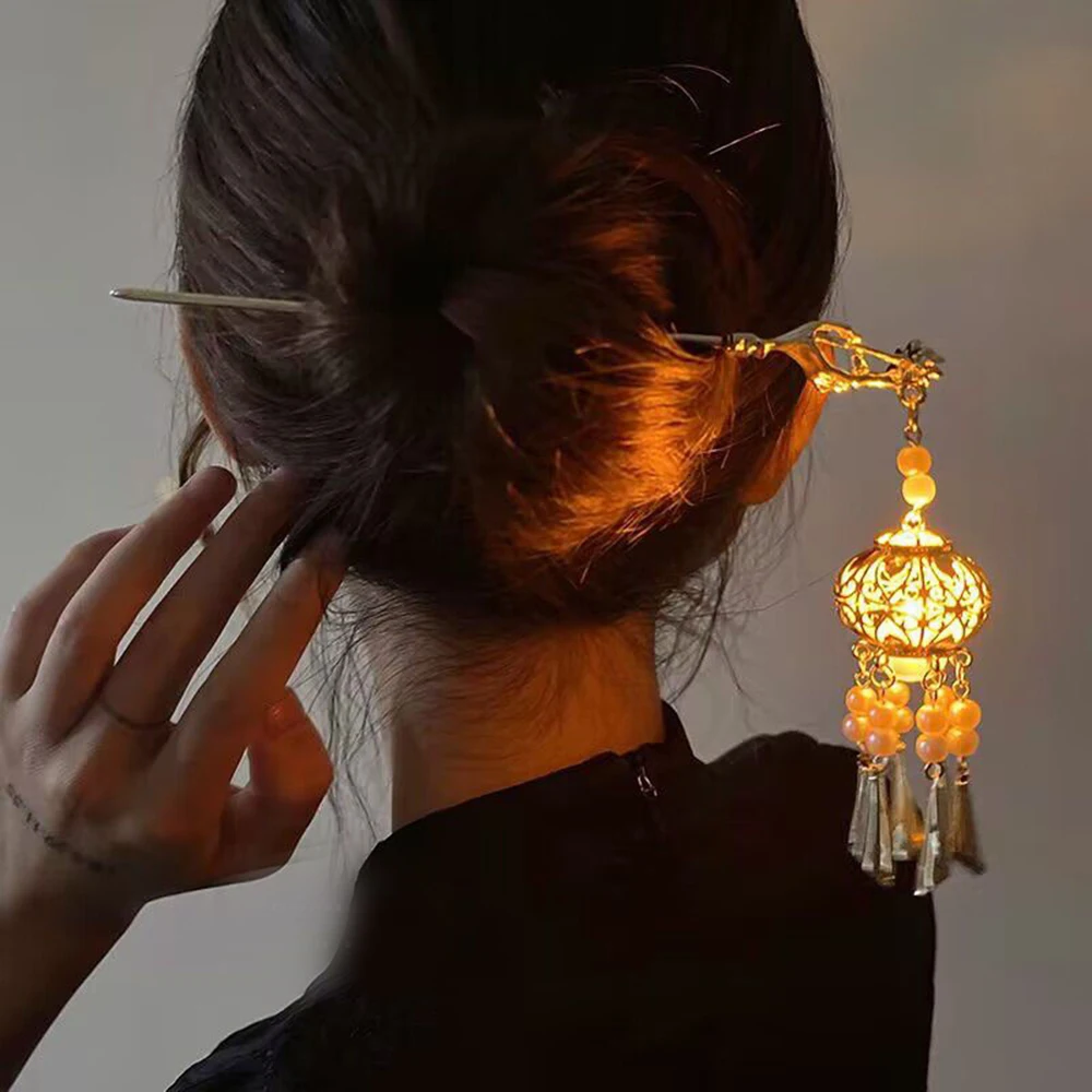Popular Antique Style Hair Clips, Luminous Lantern Tassel Hair Clips, Retro Style Hair Clips, Girls New Year Fashion Hair Clips