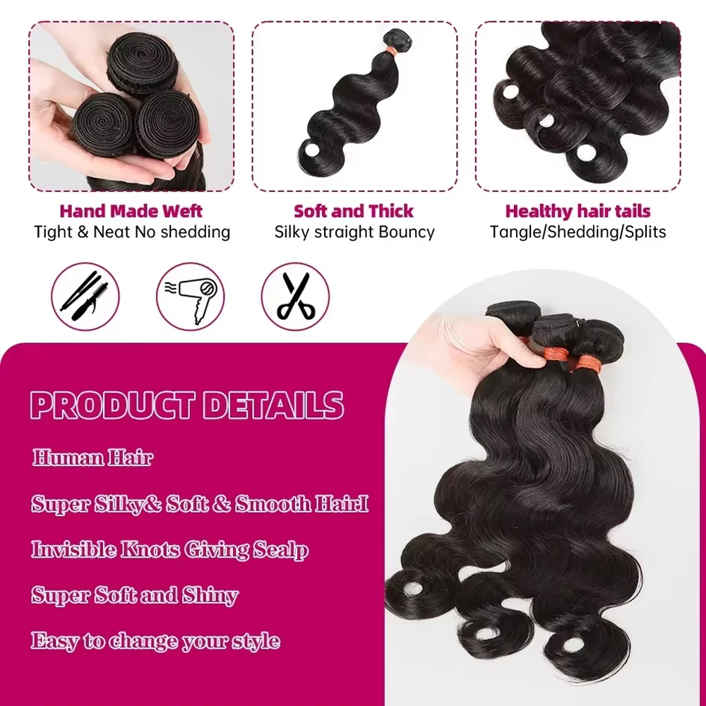 28 30 Inch Raw Brazilian Human Hair Bundles Body Wave Loose 3 4 Bundle Virgin Remy Hair Extension For Women Sew In Quick Weave 5