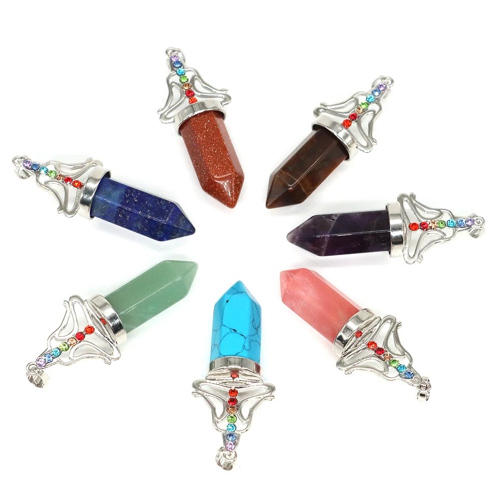 Natural Stones Pendant Healing Crystals Jewelry Making Hexagonal Column