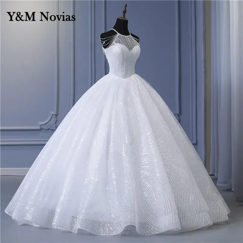 Y&m Novias Real Photo Vintage Lace Beaded Wedding Dresses Halter Neck Bridal Dress Sexy Cheap Wedding Gowns Sweetheart Princess 3