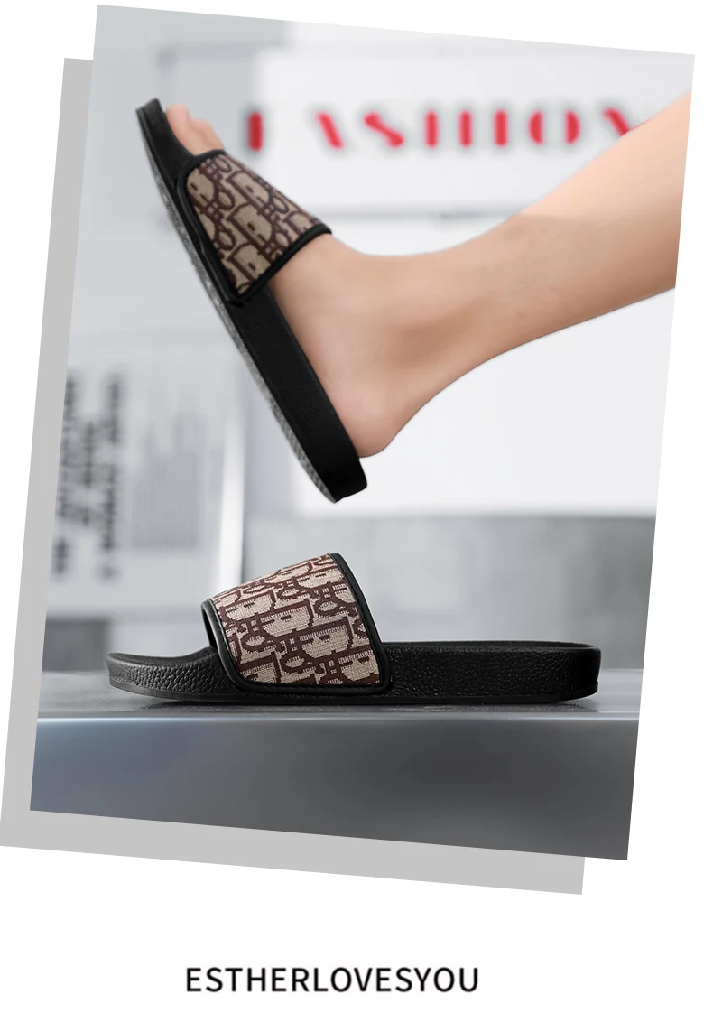 شباشب منزلية للرجال خفيفة الوزن صيفية بنمط جديد مسطحة وبالية كاجوال منقوشة كلاسيكية صنادل مضادة للانزلاق سريعة الجفاف