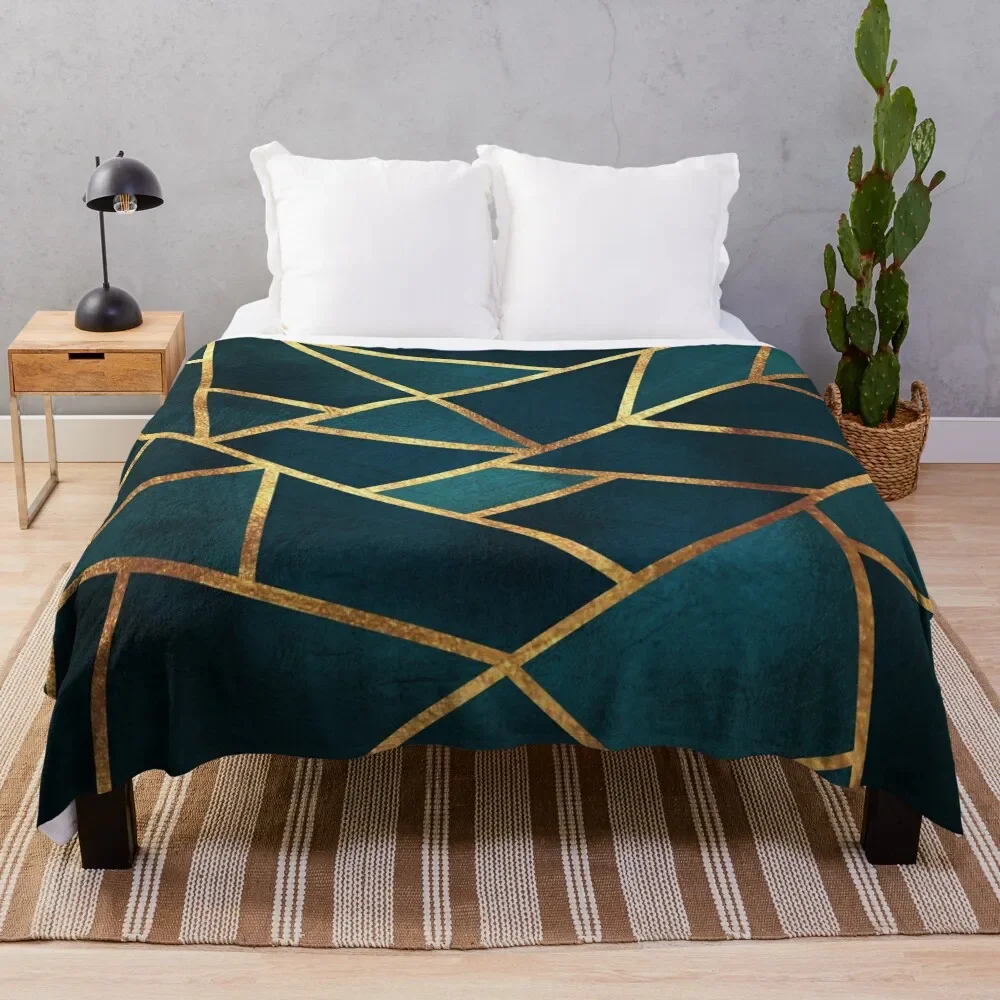 

Midnight Green Gold Stone Geometric Throw Blanket Soft Custom Luxury Designer For Baby Blankets