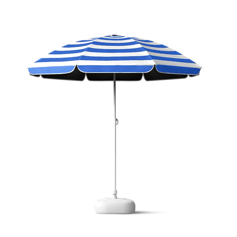 Blue Striped Outdoor Sun Umbrella Shade Advertising Beach Camping Courtyard Sunscreen 1.55M