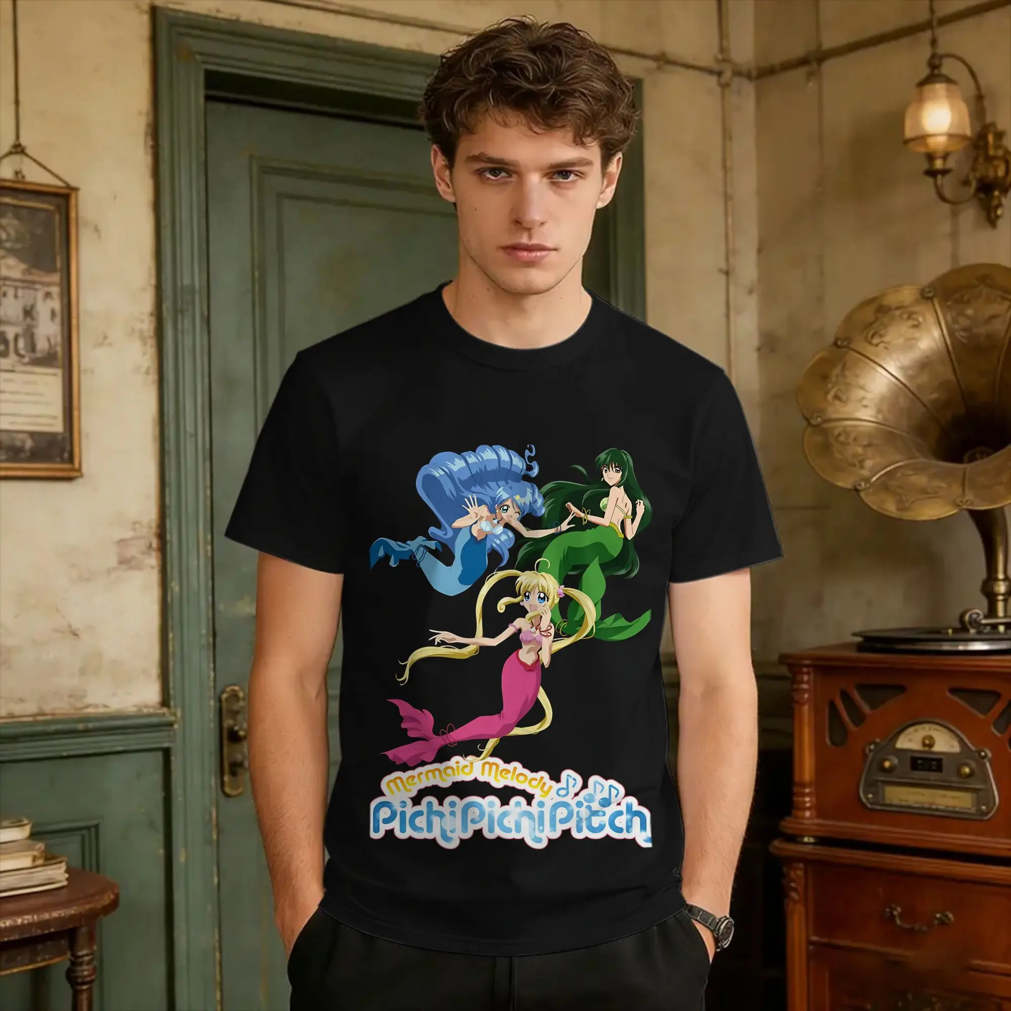 Herren-T-Shirts „Mermaid Melody, Pichi Pichi Pitch“ aus Baumwolle, Sommer-Y2K-Spaß, kurzärmeliges T-Shirt mit O-Ausschnitt, trendiges, cooles T-Shirt