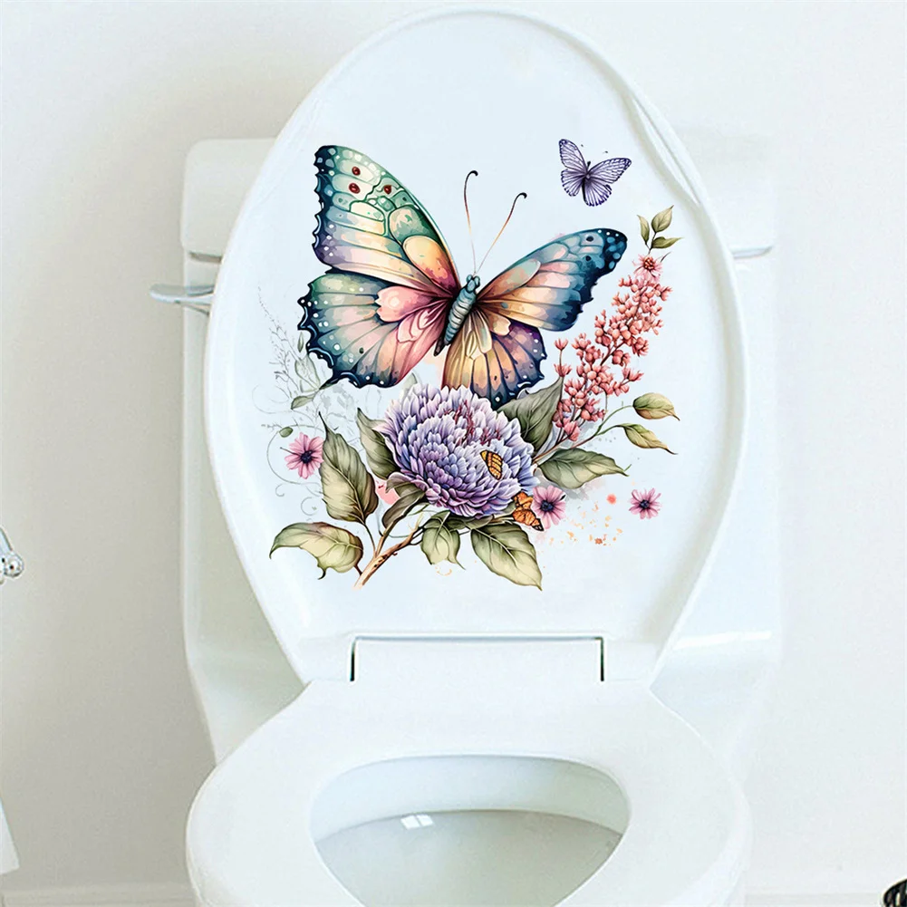Toilet Stickers Self-Adhesive Butterfly Flower Stickers DIY Removable Flying Butterfly Wall Decals Lightweight for Home