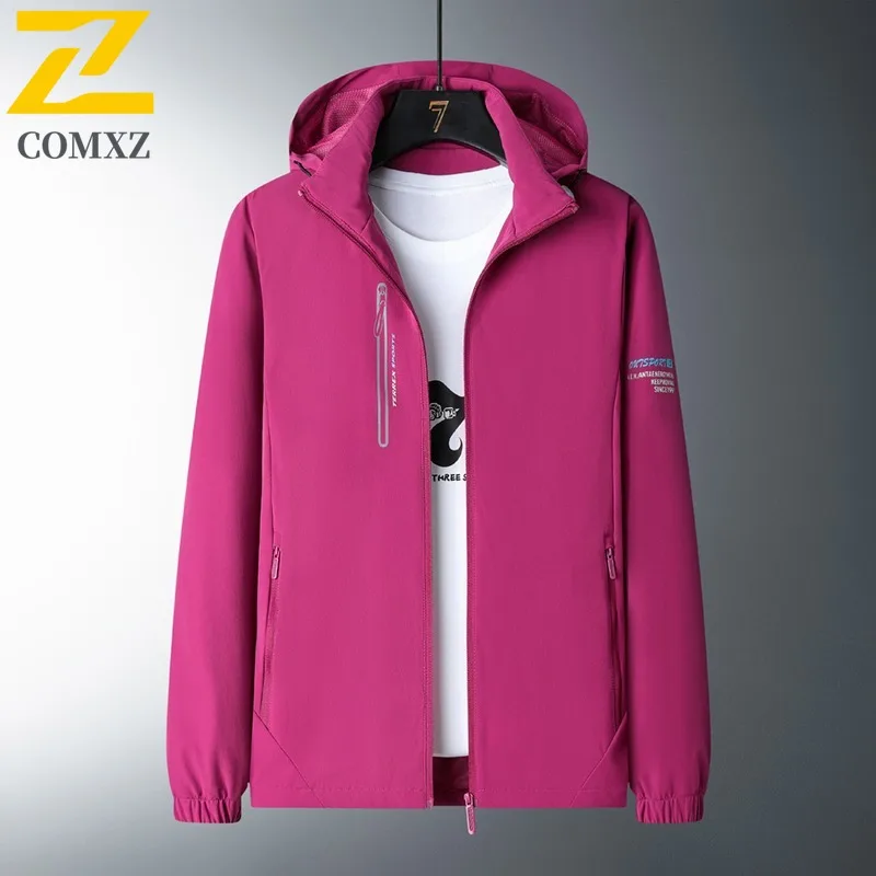 EiAO Couple's Windbreaker Waterproof Windproof Stand Collar Hooded Outdoor Coat for Hiking Camping Fishing Spring Autumn Jackets