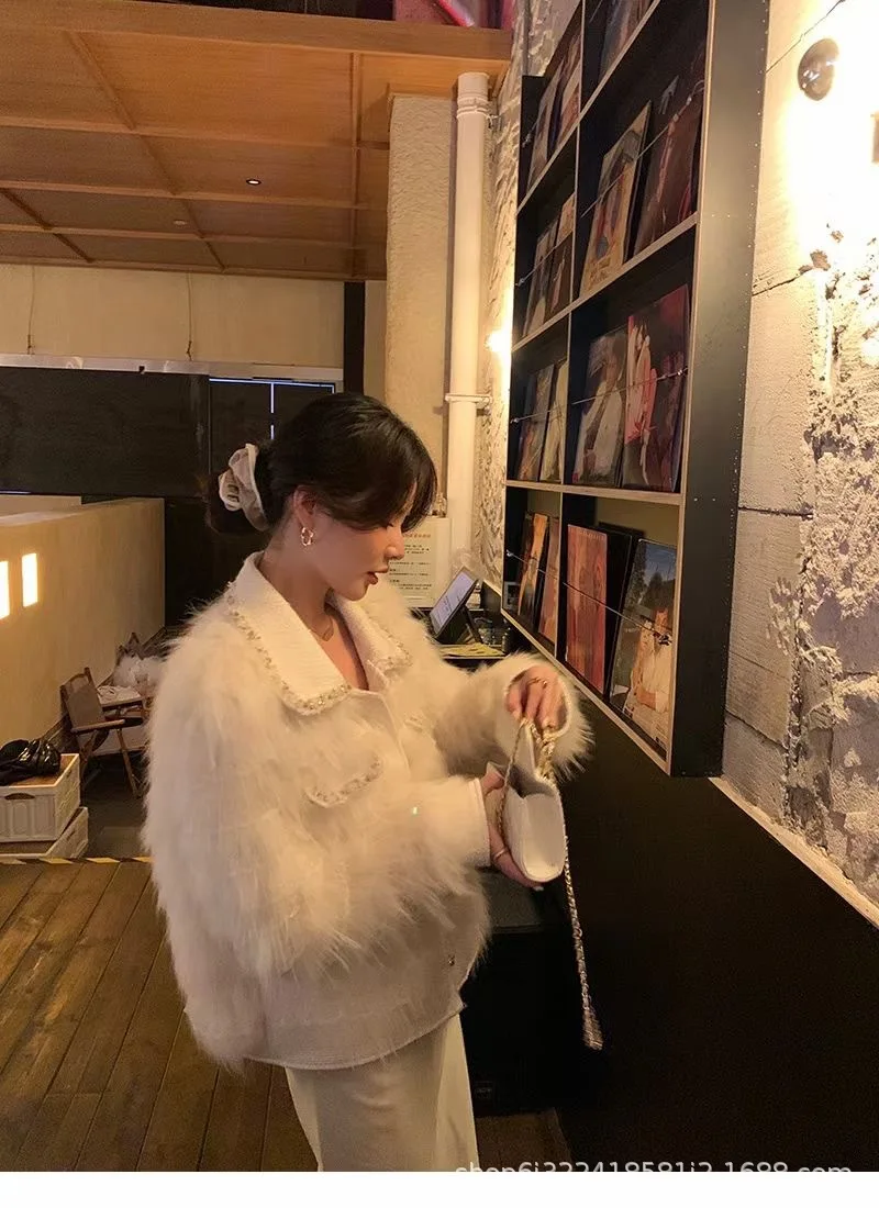 Women's Fur Coat 2022 New Haining Slim Slim Tweed Autumn and Winter Fur Coat
