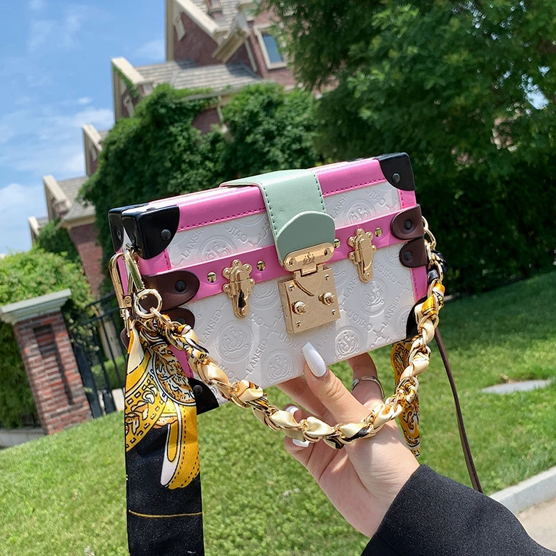 

Small Box Handbags for Women 2024 New Scarves Fashion Shoulder Bag Woman Leather High Quality Party Luxury Female Crossbody Bags