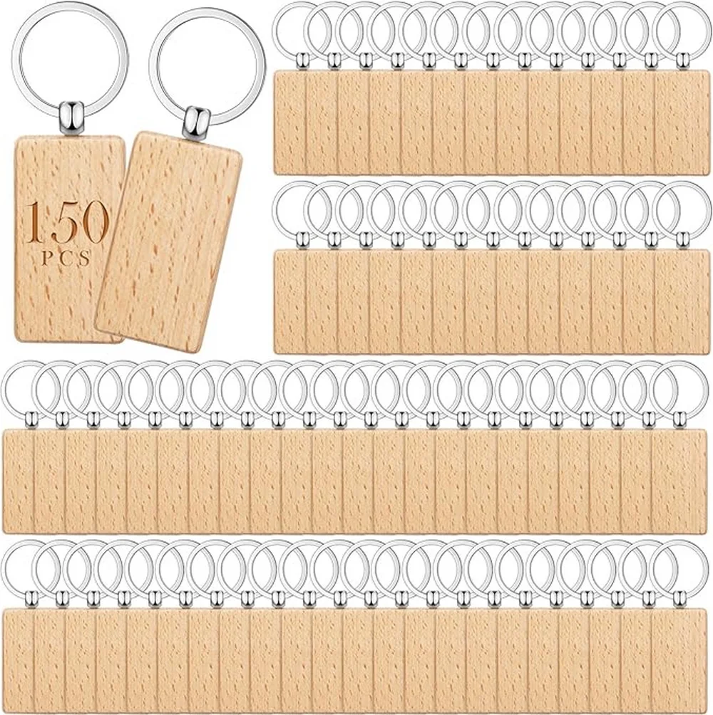 100 Stück Holz-Schlüsselanhänger Rohlinge zum Selbermachen, unbehandelt, für Lasergravur, Weihnachtsbasteln, Weihnachtsornamente, Gravurdekorationen