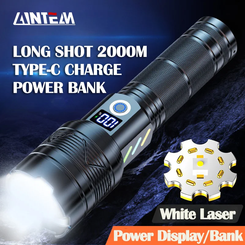 

Super Long Range 2000m Tactical Torch High Power 50W LED Flashlight USB Rechargeable Strong Light Lamp Outdoor Portable Lantern