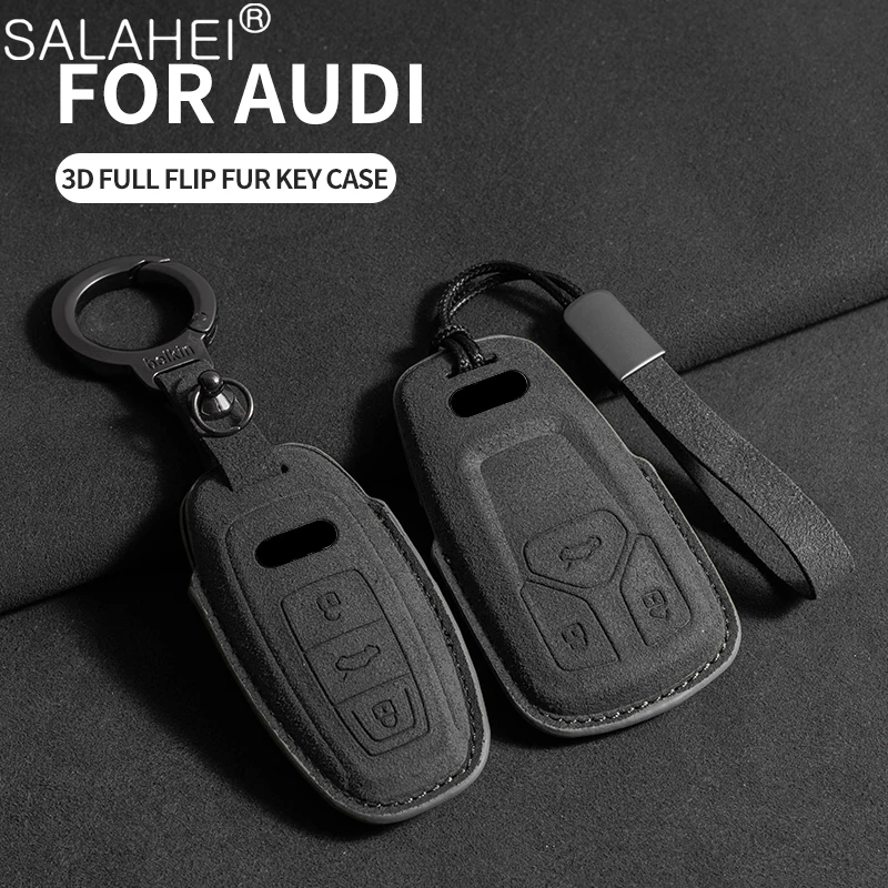 

Suede Car Key Case Cover Remote Keychain For Audi A6 A4 A5 A7 A8 C8 Q8 8S 8W Q7 B9 4M S5 S4 S7 D5 TT TTS TFSI E-Tron Accessories