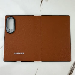 Premium Genuine Leather Luxury Phone Case - Full Protective Shockproof Shell for Galaxy Z Fold 8 Ultra (Brown)