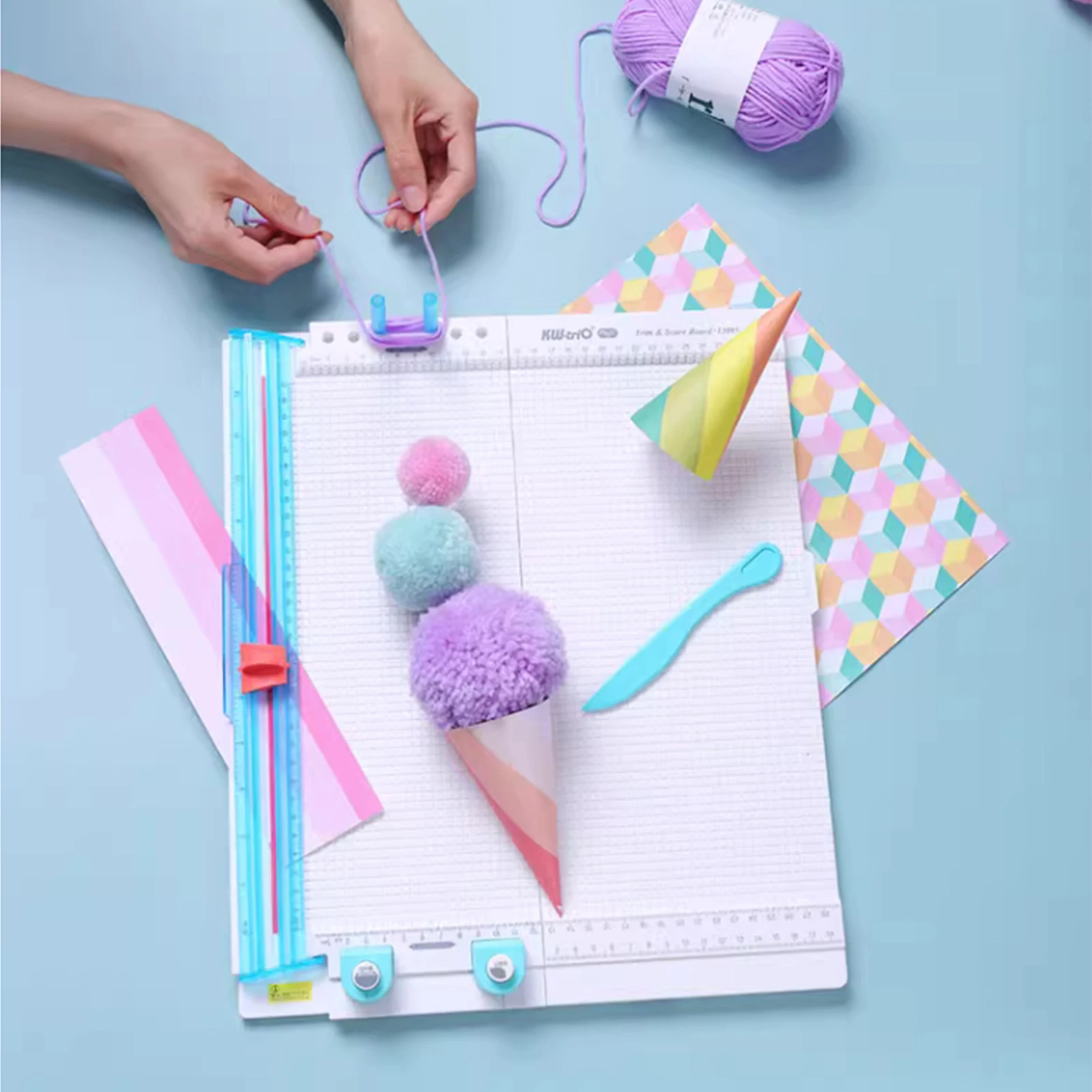 KW-trio 13095 Paper Trimmer Scoring Board 7 in 1 Craft Paper Cutter Blades Scoring Tool with Folding for Making Photo