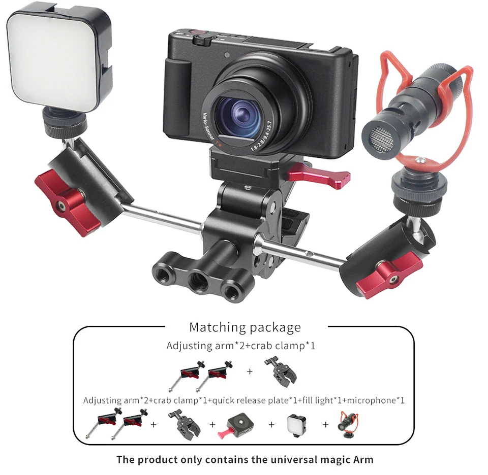 360 Tripod Magic Arm Mount Adapter Dual Ballhead 1/4"Screw Articulating Connecto