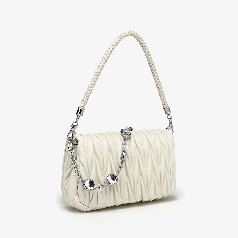 Underarm Leather Pleated Square Bag Women's Fashion Diamond Inlaid Chain Bags One Shoulder Crossbody Bag Wedding Party Bag
