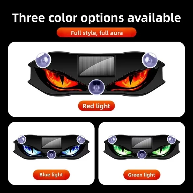 KEVANLY Solar Power Car Demon Eye Light Cool Flashing Warning Light Dynamic Safety Vehicle Signal Lights Universal 6