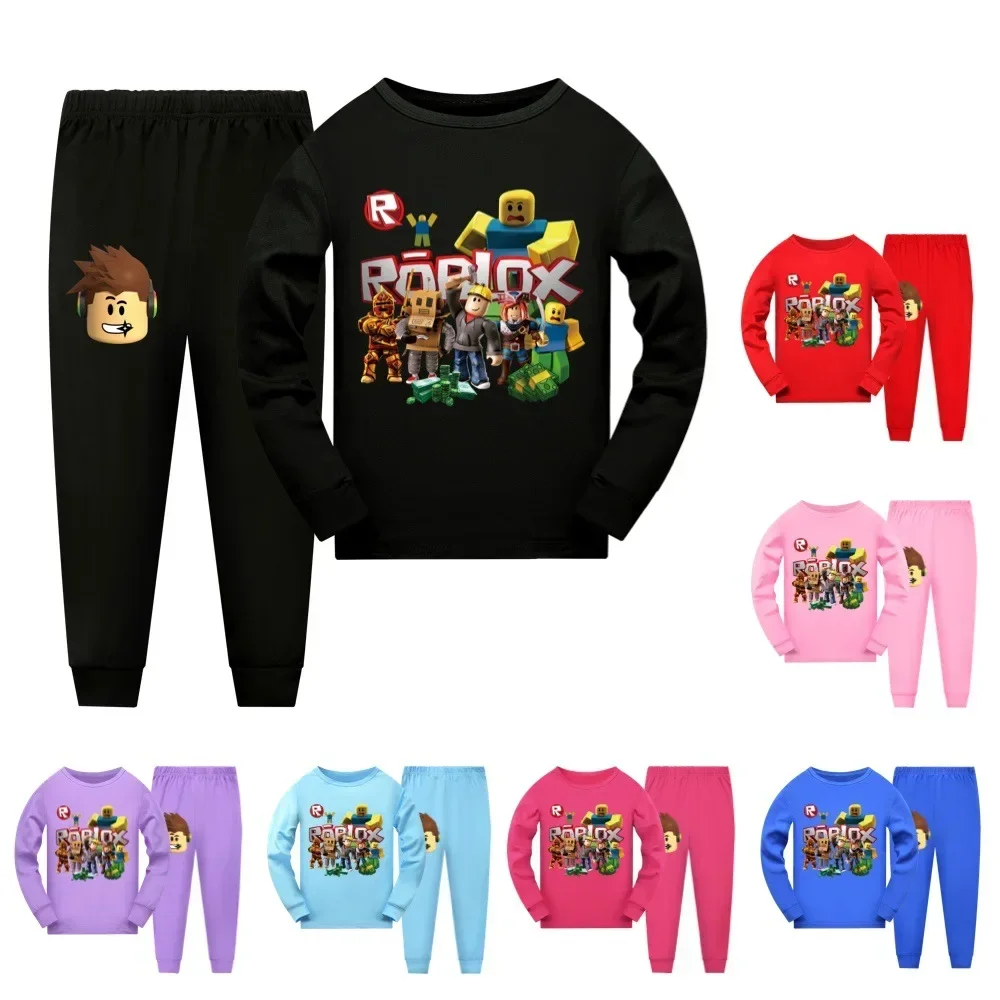 

New Game Roblox Virtual World 110-170Cm Boys and Girls Cartoon Print Casual Long Sleeve Pants Pajamas 2-Pcs Birthday Gifts