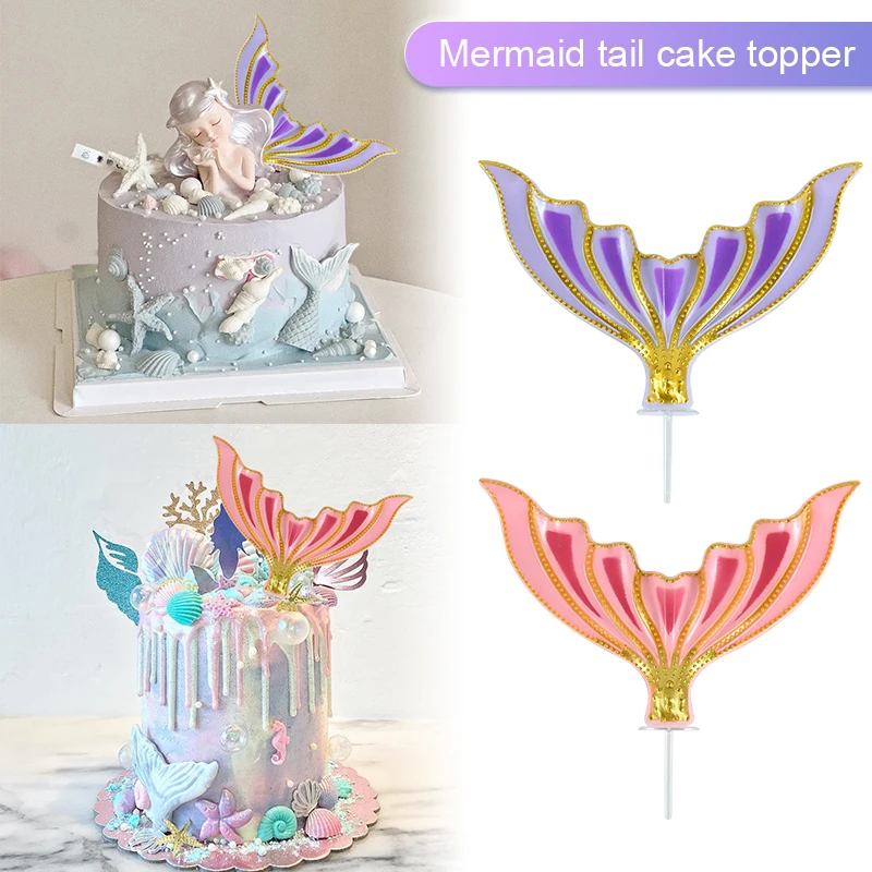 

1pcs Mermaid Tail Cake Topper Ocean World Theme Party Birthday Baby Bath Cake Decorative Supplies DIY Baked Dessert Accessories