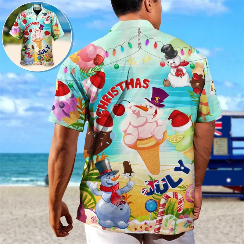 

Newest Loose Breathable Snowman Ice Cream Shirts Fashion Cool 3D Print Men Shirts Beach Party Tops Short Sleeves Women Tops